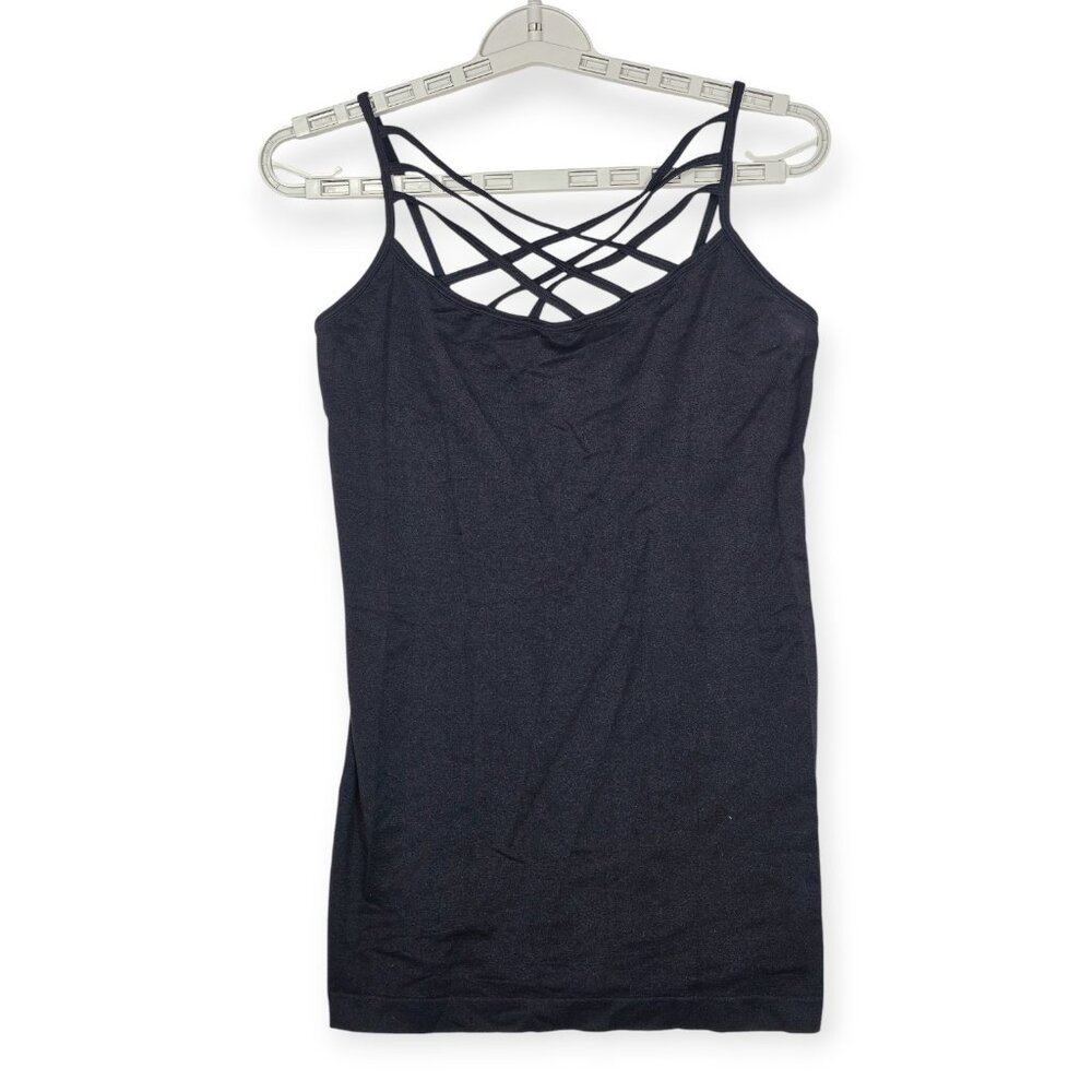 Zenana Womens Long Cami Triple Criss-Cross Straps L / XL Black Nylon/Spandex